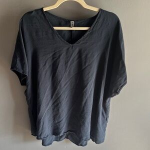 Misslook cotton t-shirt plus size 3XL dark blue v-neck tunic summer casual